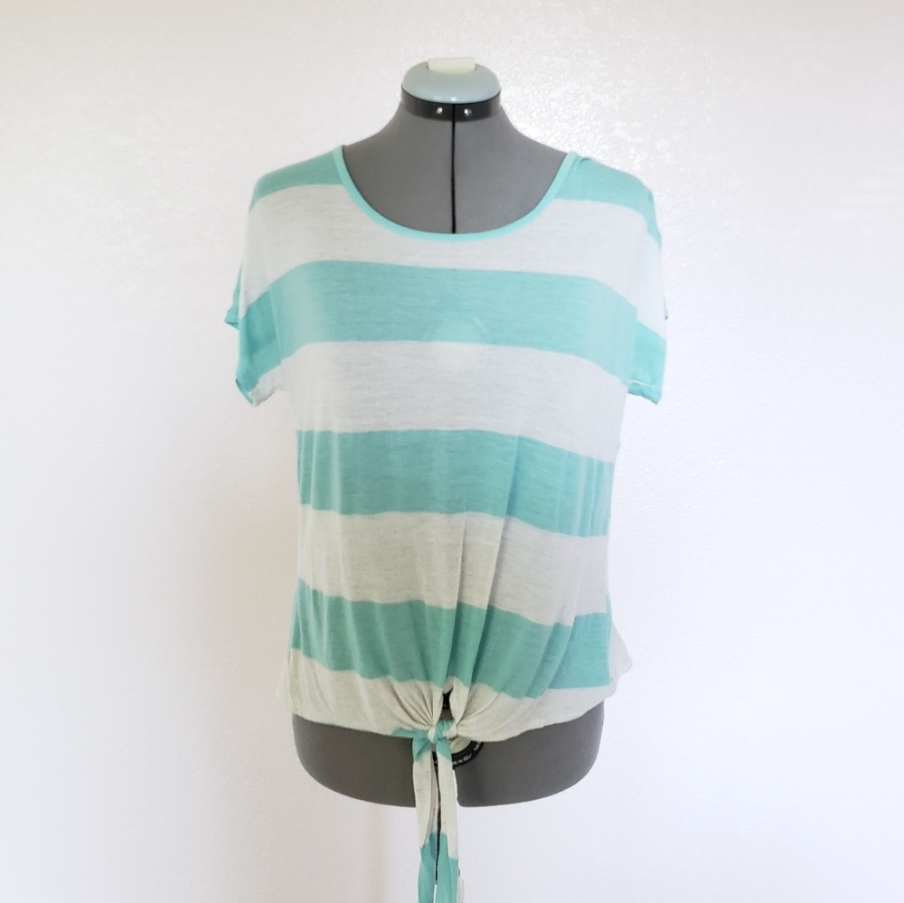 Mint and white strip tee